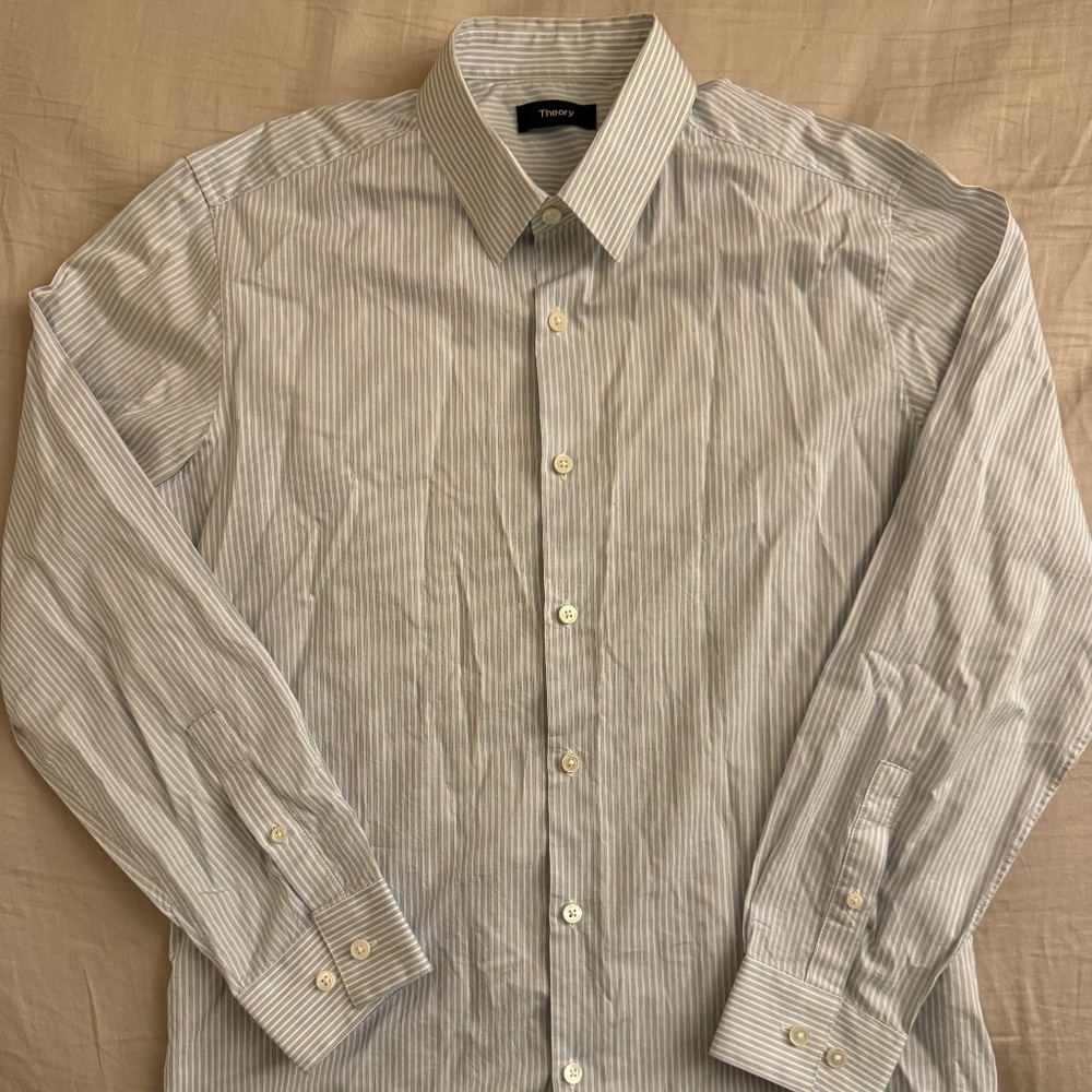 Theory Sylvain Stripe Shirt (White & Blue Stripe)